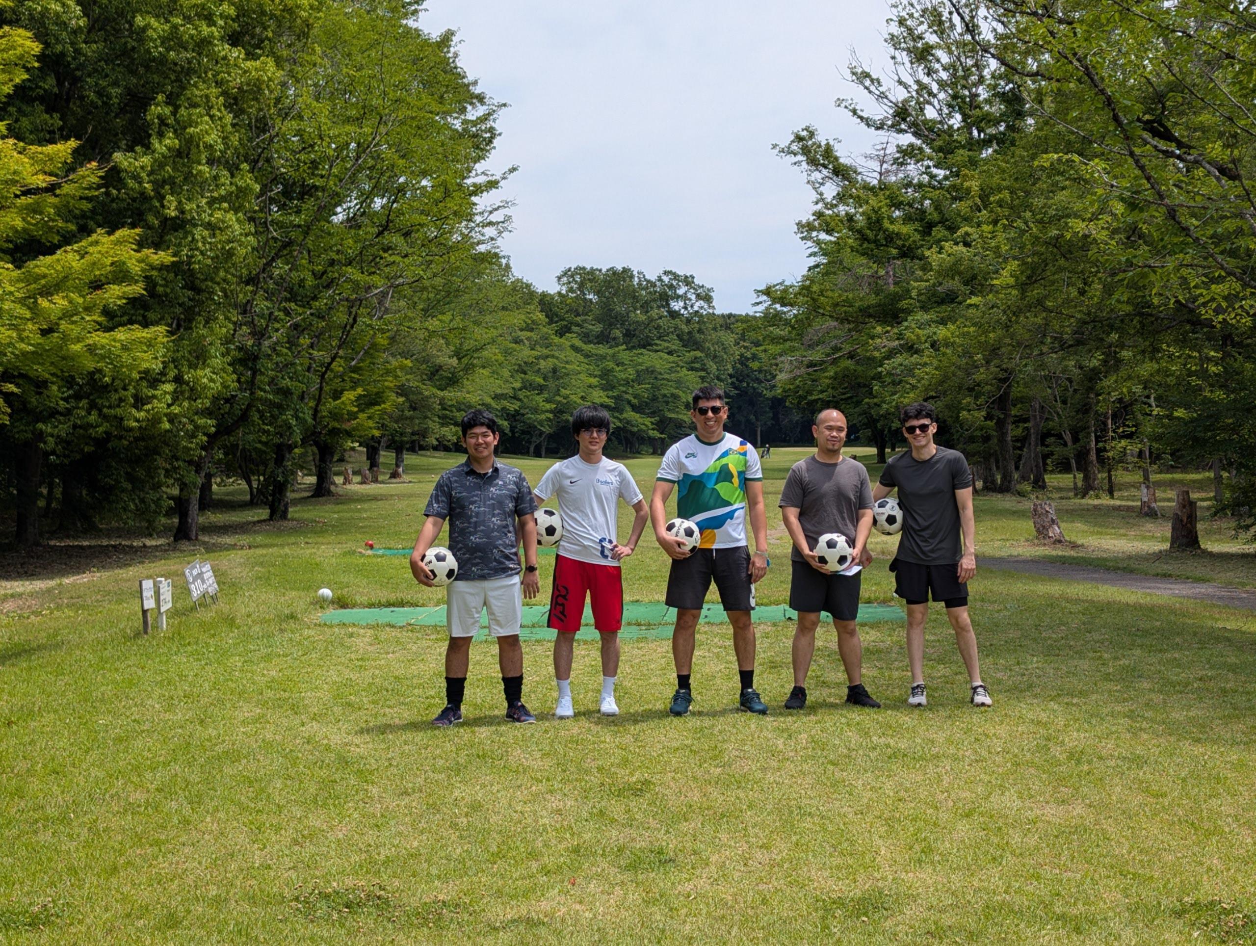 Sollers Consulting Japan employees enjoying a team footgolf event in Tokyo, promoting collaboration beyond the workplace.