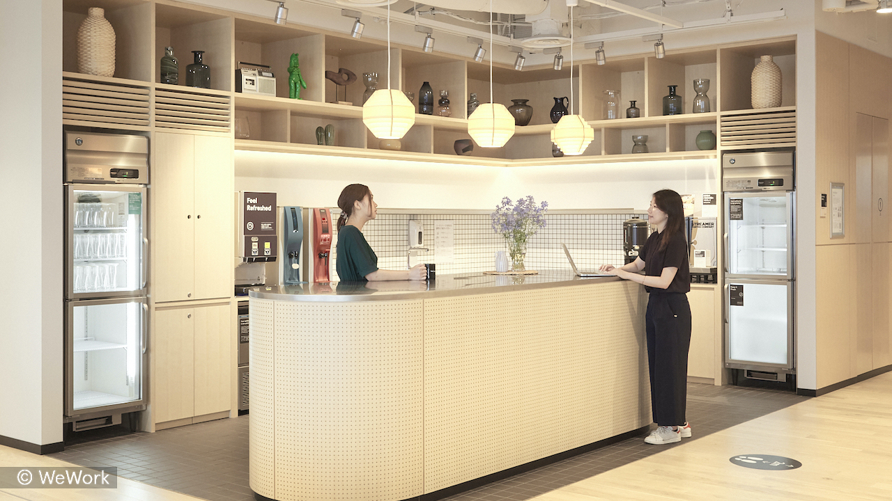 Kitchen and coffee area at WeWork Kanda Square, Tokyo