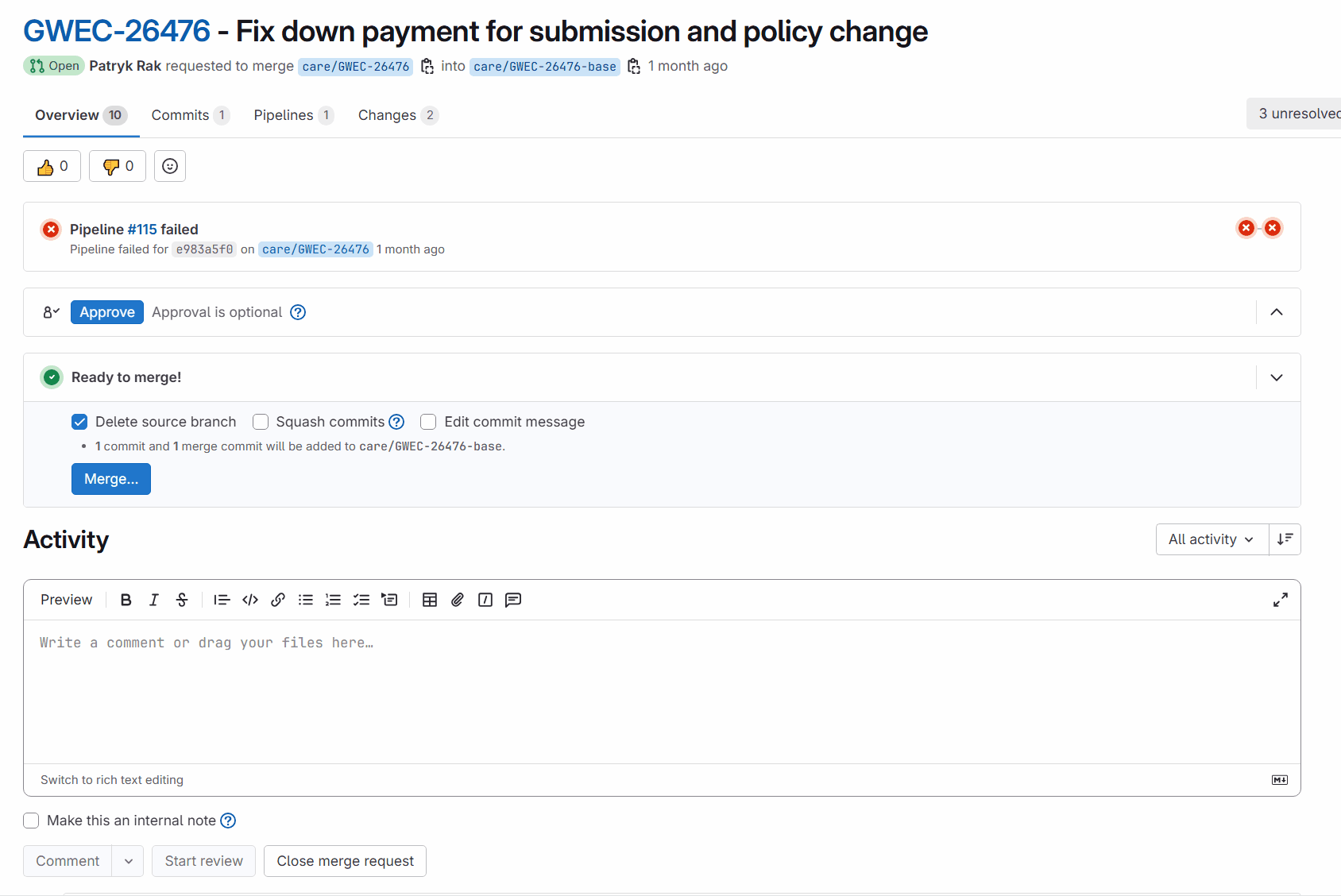 CARE resolving a pull request thread